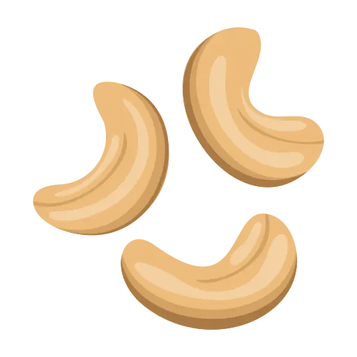 Illustration of three cashew nuts, symbolizing premium quality nuts available alongside a variety of spices in Sharjah